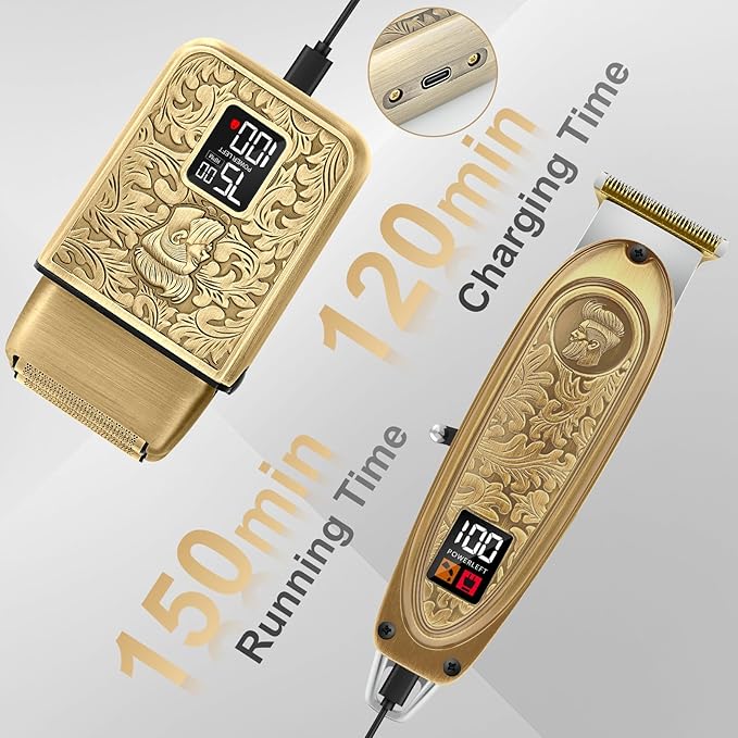 GEC Professional Men's Electric Razor & Barber Kit - Cordless Foil Shaver, Titanium T-Blades, 3-in-1 Multifunctional Trimmer for Beard, Hair, & Body Grooming – Travel-Friendly with Built-in Battery