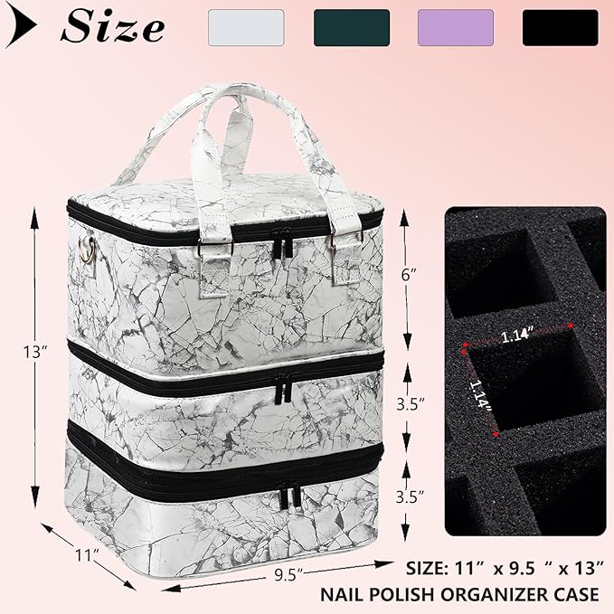 Large Nail Polish Organizer Case Hold 84+ Bottles Nail Polish & Nail Lamp, 3 Layers Nail Organizers and Storage for Nail Tech with Divider, Travel Carrying Case for Nail Polish Kit Set(White)