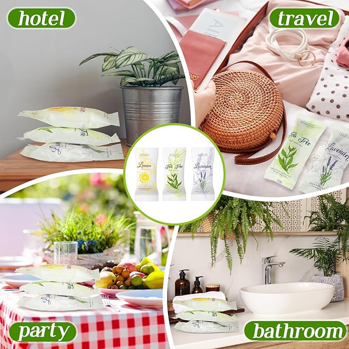 240 Pcs Moist Cotton Towel Moist Towelettes Individually Wrapped Scent Disposable Face Towel 8.6'' x 8.6'' Hot/Cold Moistened Cleansing Wipes, Lemon Tea Tree and Lavender Scent (White)