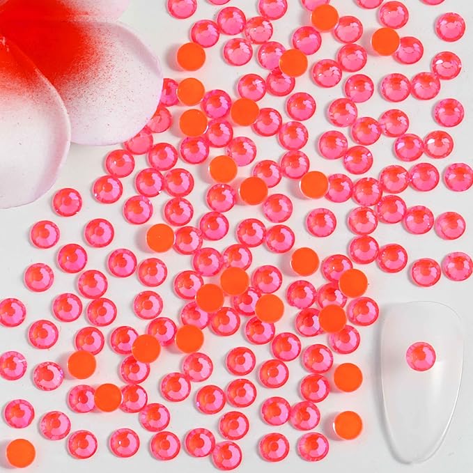 Beadsland 288pcs Flat Back Crystal Rhinestones Round Gems for Nail Art and Craft Glue Fix, Luminous Orange, SS30, 6.3-6.5mm
