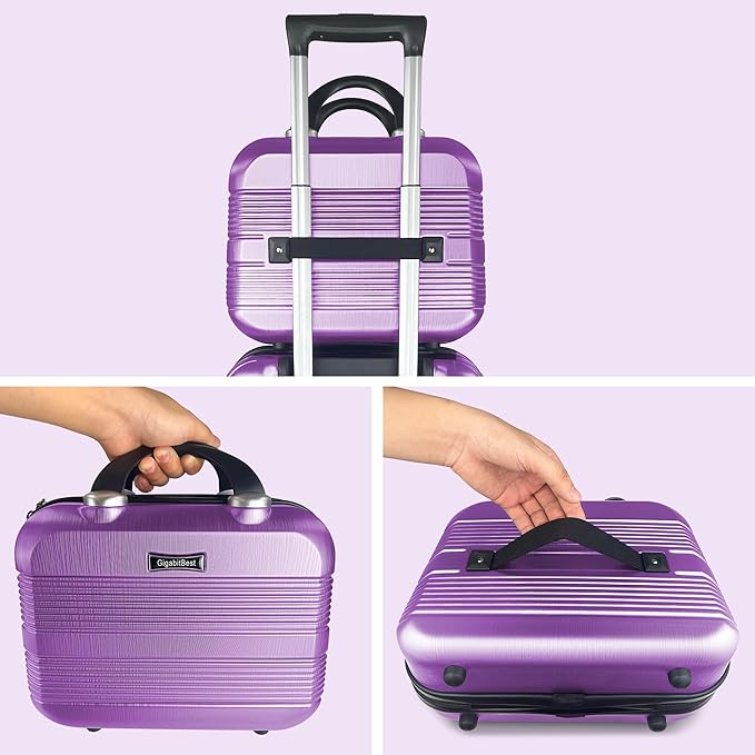 14" Portable Hard Shell Makeup Travel Case - Stylish PC+ABS Cosmetic Organizer for Women - Scratch-Resistant, Elastic Strap, Mini Suitcase - Perfect for Romantic Gifts（Futuristic Purple）