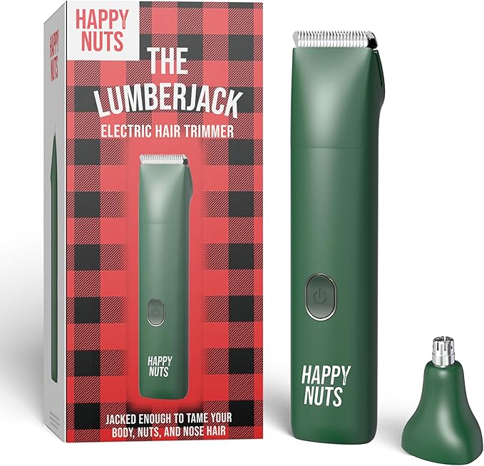 HAPPY NUTS The Lumberjack Electric Groin & Body Hair Trimmer for Men - Mens Body Groomer Kit for Privates - Smooth Ball & Pubic Hair Shaver (Green)