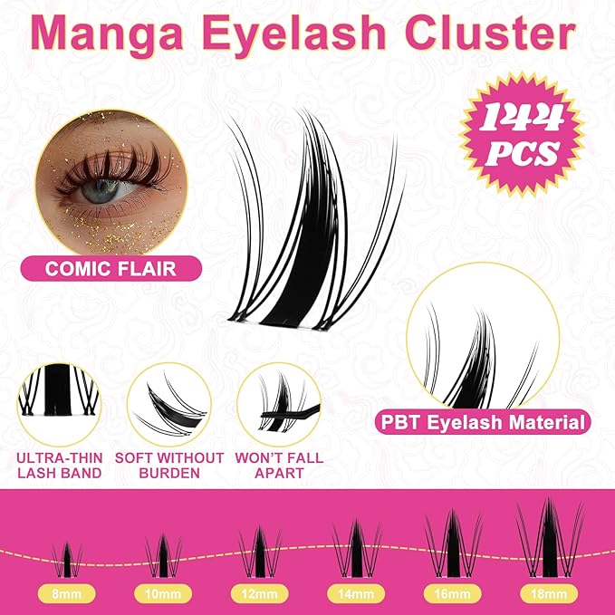 Manga Lash Clusters 8-18mm Fairy Eyelash Clusters DIY Lash Extension 0.3mm Wispy Individual Cluster Eyelash Extensions, Wanna Be