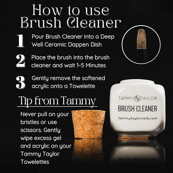 Tammy Taylor Acrylic Nail Brush Cleaner Liquid | Removes Solid Gel Nail Polish, Acrylic Dip Powder | All-in-One Poly Gel Slip Solution + Kolinsky Sable Nail Brush Conditioner, Cleaner & Restorer | 4oz
