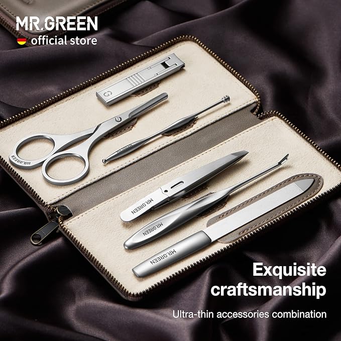 MR.GREEN Portable Luxury Manicure Sets Stainless Steel Pedicure Kits With Full-Grain Cowhide Leather Cover Personal Care Tools Set