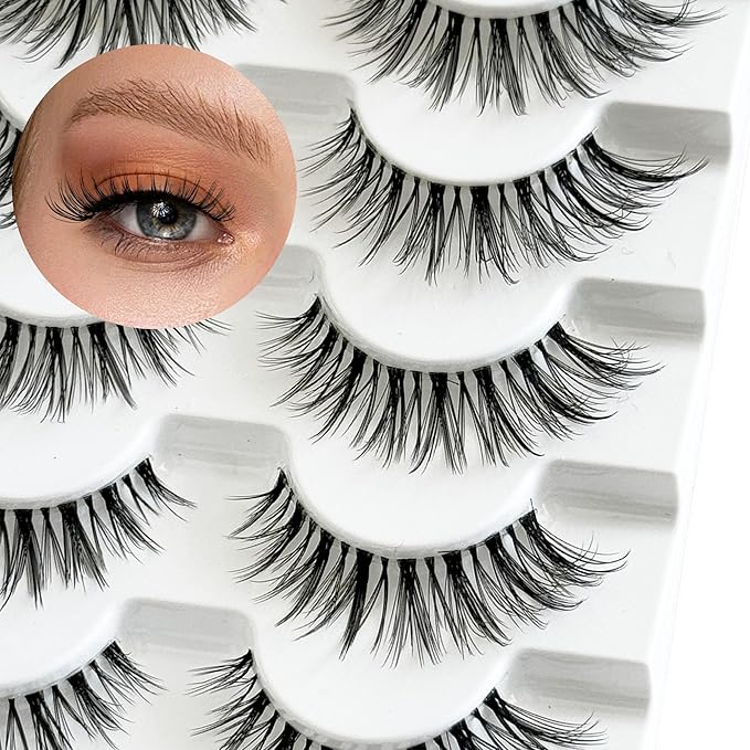Natural Lashes Wispy False Eyelashes Natural Look NINGLASH Fake Eyelash 14mm Faux 3D Lash Strips 7 Pairs Cat Eye Lash Pack