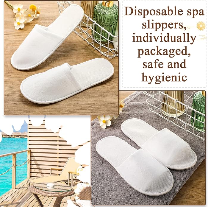 Coume 48 Pairs Disposable Slippers for Guests Bulk Soft Disposable Hotel Spa Slippers Open Toe and Close Toe White Non-Slip for Women Men Home Indoor Hotel Travel Wedding Party