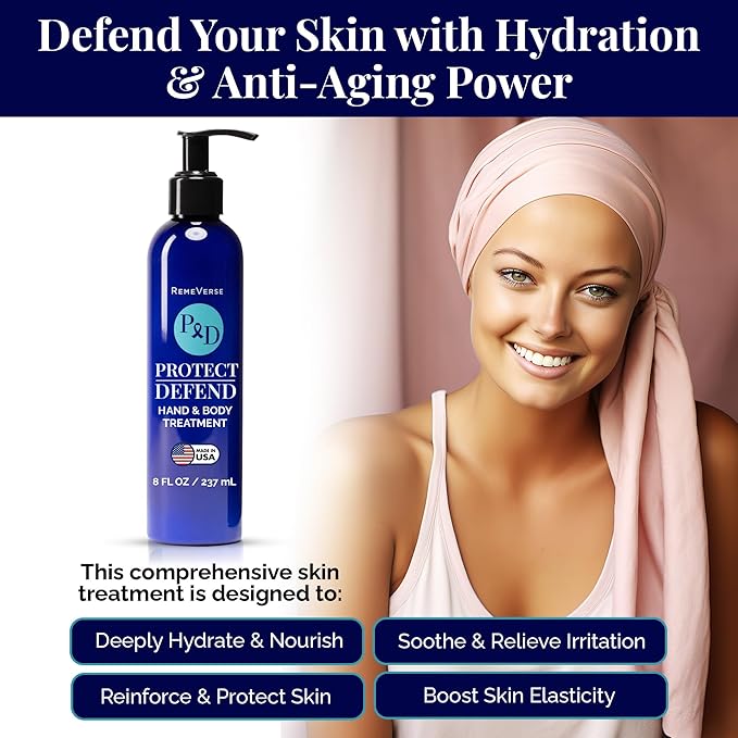 RemeVerse Protect & Defend Hand and Body Treatment Lotion - Moisturizer for Chemotherapy and Sensitive Skin - Hydrating and Nourishing Body Skin Care - Gentle & Fragrance-Free - Made in USA - 8 oz