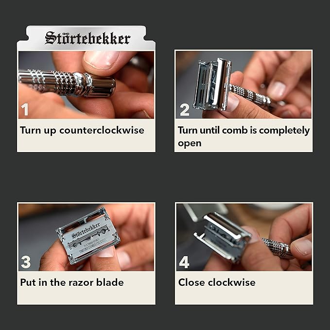 Störtebekker® Premium Men's Safety Razor ‘Hamburg’ - incl. handmade leather case with built-in mirror, 10 Störtebekker blades & shaving guide - First Class Wet Razor shaving set - Gift Idea for Men