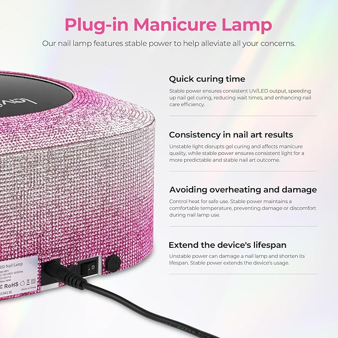 Lavinda UV Nail Lamp, 54W UV Light for Gel Nails with Rhinestones, Plug-in UV LED Nail Lamp Nail Light Fast Curing Lamp Nail Dryer for Gel Polish, Nail Supplies for Salon Home Use, Gradient Pink
