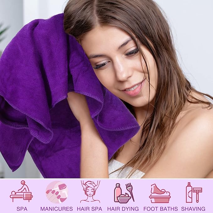 Newwiee 72 Pack Microfiber Bleach Proof Towels Bulk for Salon 18 x 30 Inch Dry Lint Free Hair Drying Hand Towels for Hair, Gym, Bath, Spa, Shaving, Barber(Purple)