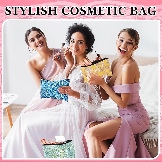 24 Pieces Makeup Bags Bulk Canvas Cosmetic Bags Purse Organizer Zipper Cosmetic Pouch Portable Travel Toiletry Pouch for Women Men Gifts, 7 x 4 Inch (Paisley)