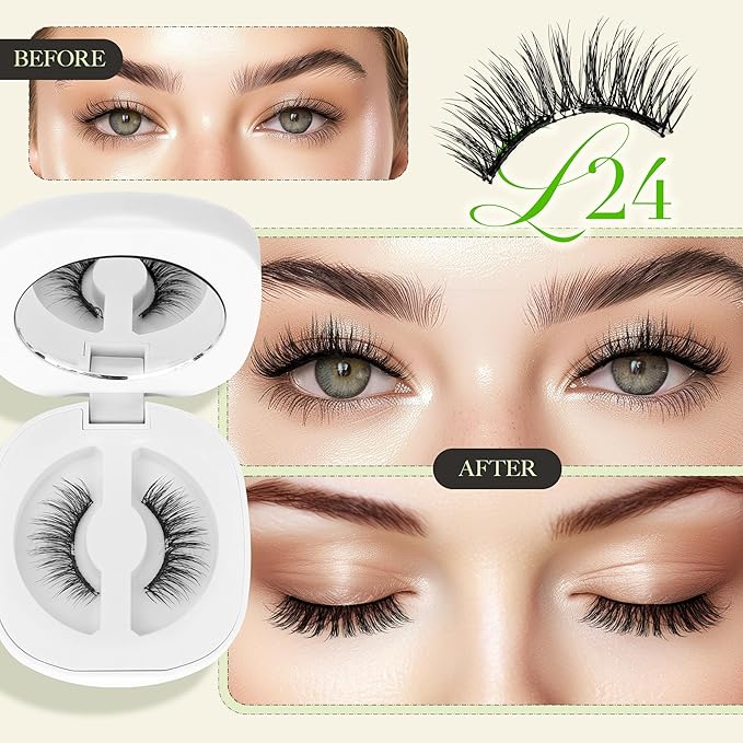 LASHVIEW Upgrade Soft Magnetic Eyelashes with Applicator, Reusable Magnetic Lashes Natural Look, No Glue Needed, Windproof & Waterproof for All-Day Comfort (L24)