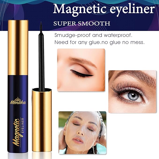 Magnetic Eyelashes with Eyeliner Kit- 3D Cat-eye Magnetic Lashes Kit with Applicator,Updated 4 Tubes of Magnetic Liner & Natural Look, Reusable, Easy to Apply 10 Pairs