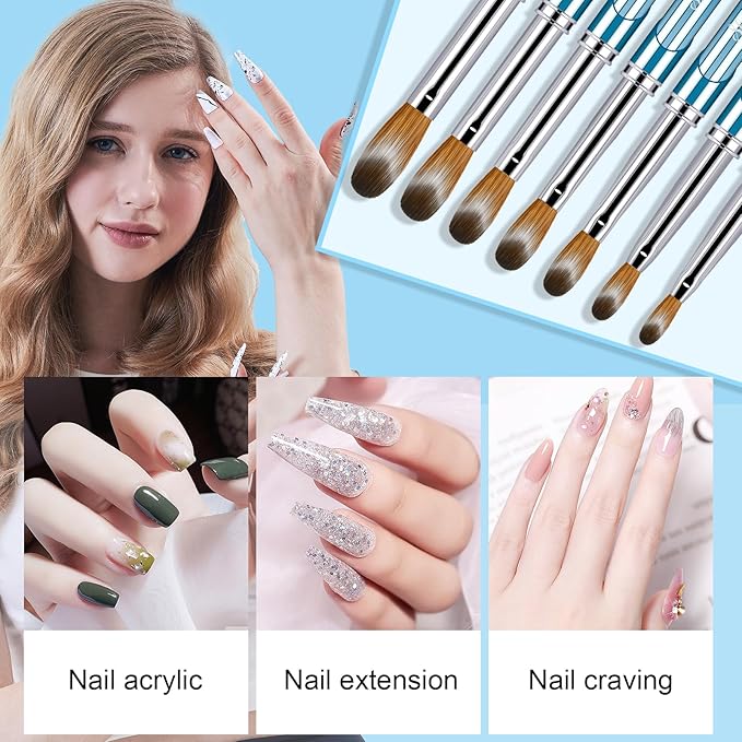4Pcs Acrylic Nail Brushes Set, Kolinsky Hair Acrylic Nail Art Brush, Art Design & Polish Mistake Cleaning Manicure Tools for Women Acrylic Application (Size 6 8 12 16)