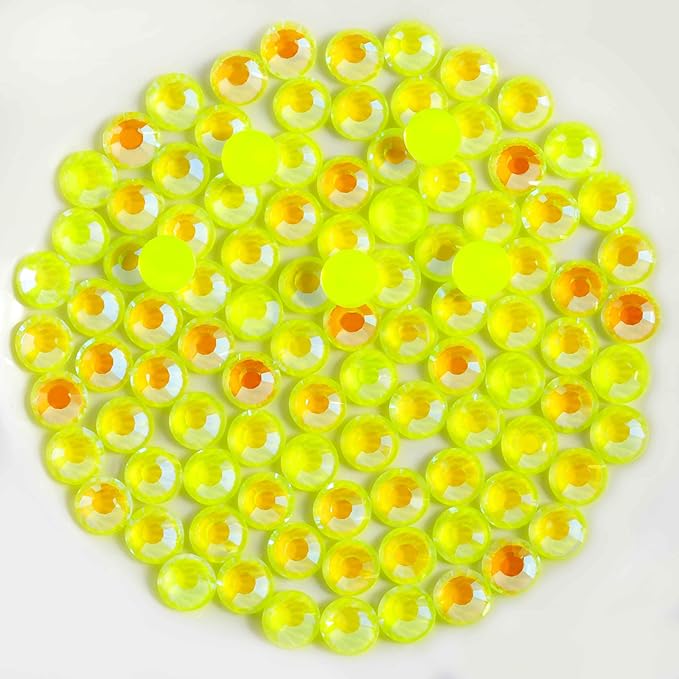 Beadsland 1440pcs Flat Back Crystal Rhinestones Round Gems for Nail Art and Craft Glue Fix, Luminous Yellow, SS20,4.6-4.8mm