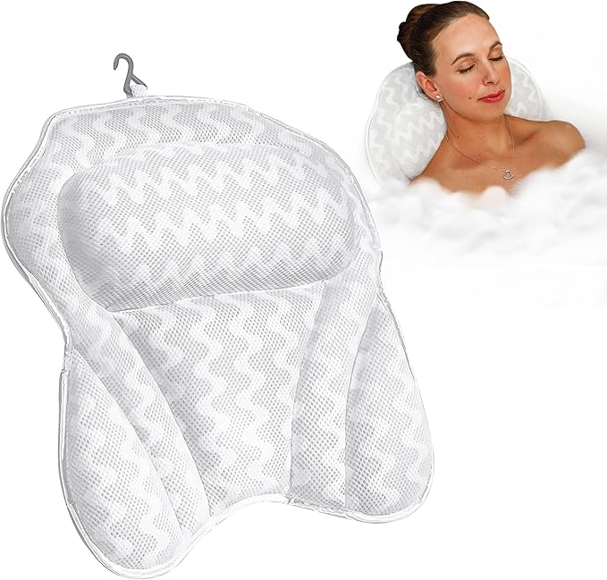 Bath Haven Bathtub Neck Support Pillow, Spa Cushion, Relaxing Headrest, Portable Washable Accessory with 3D Air Mesh Thick Soft Pillow
