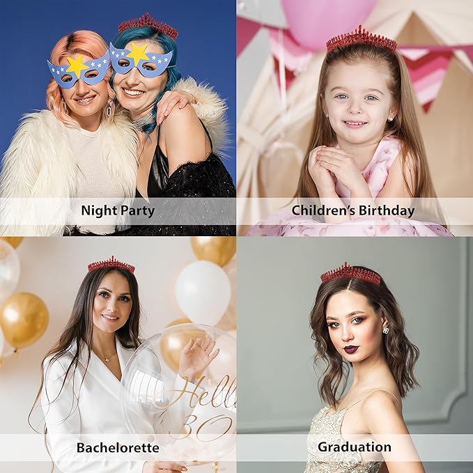 LIMELIA Women's Tiara for Henna Wedding Party|Glitter Hair Accessories for Bridal Birthday Pageant Prom Halloween Cos-play Christmas Party|Antares-Red