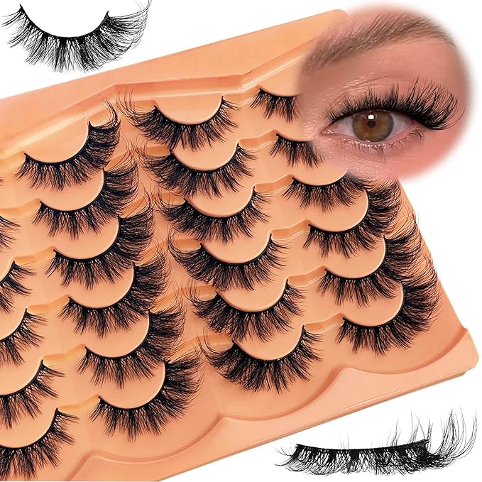 Cat Eye Lash False Eyelashes Strip Lashes Wispy Fake Eyelash Volume 18mm Mink Fluffy Fox Eyelashes Natural Look 12 Pairs Pack
