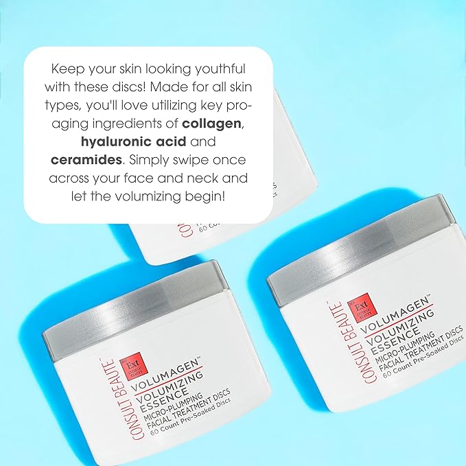 Consult Beaute Volumagen Volumizing Essence Micro Plumping Facial Treatment Discs - Hyaluronic Acid - Retinyl Palmitate - 60 Count