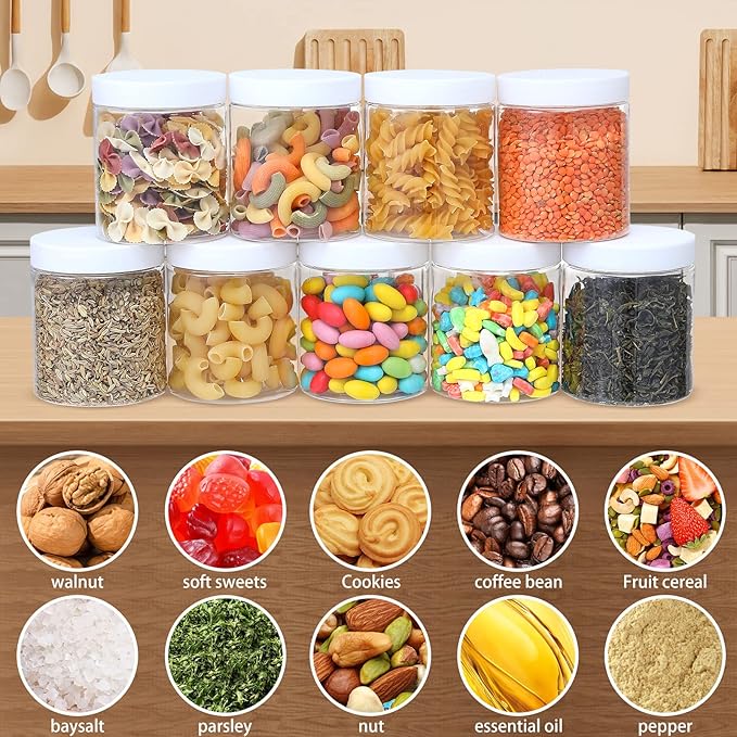 36PCS 8OZ Plastic Jars with Screw On Lids, Pen and Labels Refillable Empty Round Slime Cosmetics Containers for Storing Dry Food, Makeup, Slime, Honey Jam, Cream, Butter, Lotion (White)