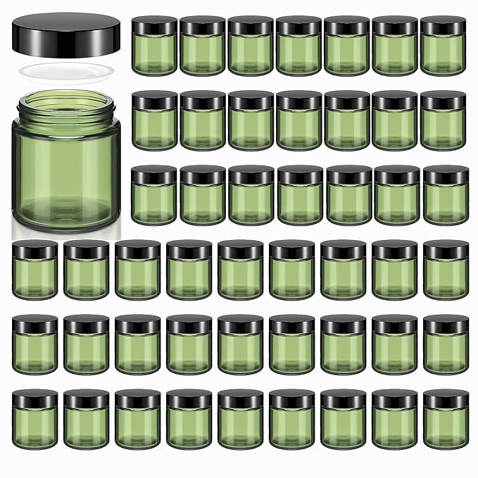 Norme 48 Pcs 4 oz Glass Jars with Lids Leakproof Round Airtight Empty Cosmetic Jars with Inner Liners Lid for Storing Lotions Powder Ointments Candle Making (Green)
