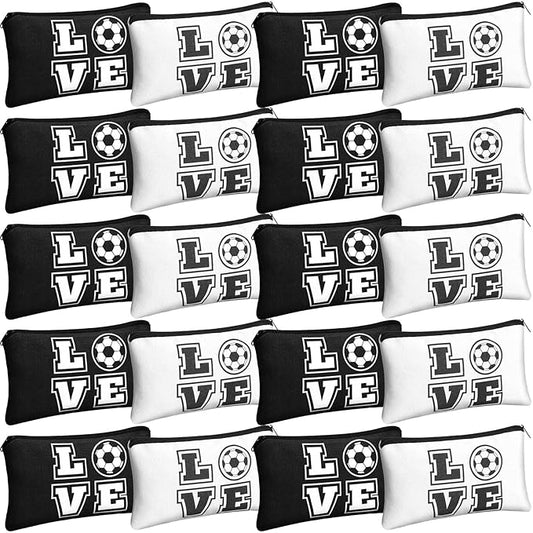 Amylove 20 Pieces Soccer Makeup Bag Gifts Soccer Cosmetic Travel Bag with Words Toiletry Zipper Pouch Portable for Women Football Lover Players Team Accessories