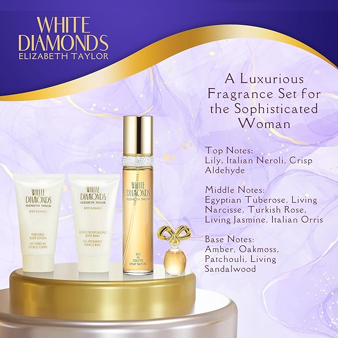 Elizabeth Taylor White Diamonds Perfume for Women EDT 4 Piece Gift Set 1.7 Ounce