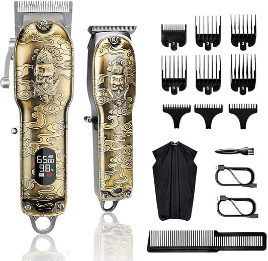 Hair Clippers and Trimmers Set, Suttik Barber Clippers Professional Set, Beard Trimmer for Men, Cordless Ornate Clippers for Men with T-Blade Close Cutting Trimmer, LED Display