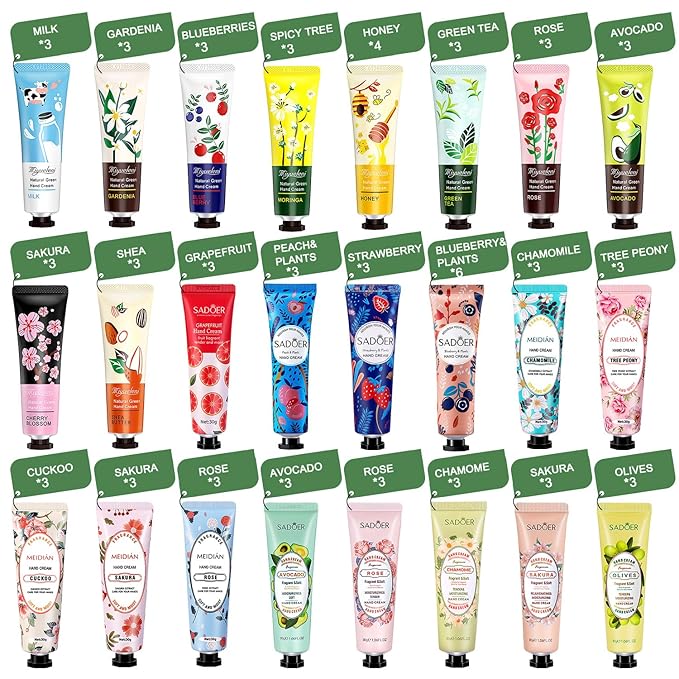 Hand Cream Gifts Set For Women, Easter Basket Stuffers, Bulk Hand Lotion for Dry Cracked Hand, Mini Travel Size Hand Cream, Party Favors Christmas Birthday Mothers Day Gift for Teacher Nurse Coworker