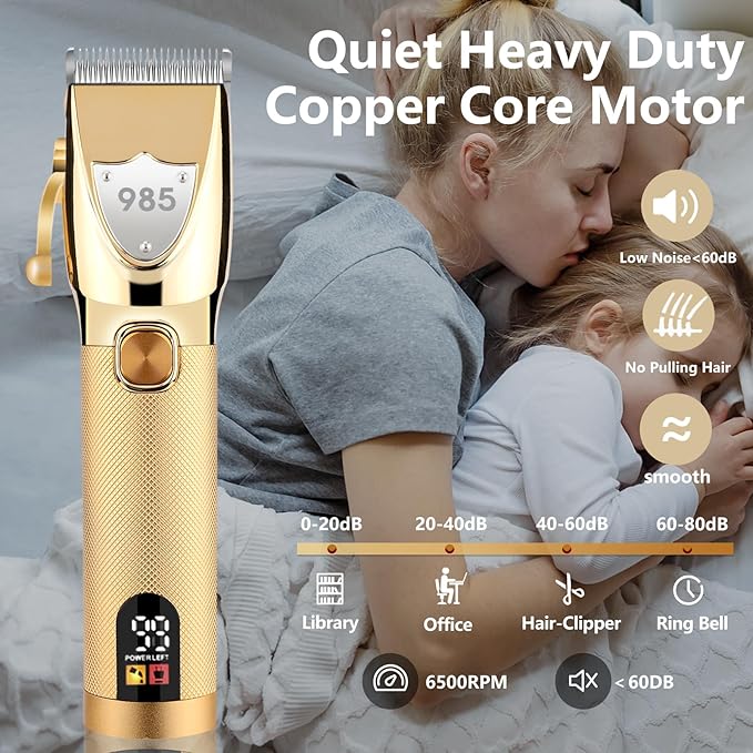 Professional Hair Clippers for Men, Electric Cordless Clippers and Trimmers Set, Nose Hair Beard Trimmer, Hair Cutting Barber Clippers with Guards, T Liners Edgers Clippers for Mens (Gold)