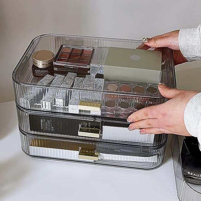 Stackable Clear Plastic Organizer Drawer | Organize Eyeshadow Palettes, Cosmetics, and Beauty Supplies on a Vanity