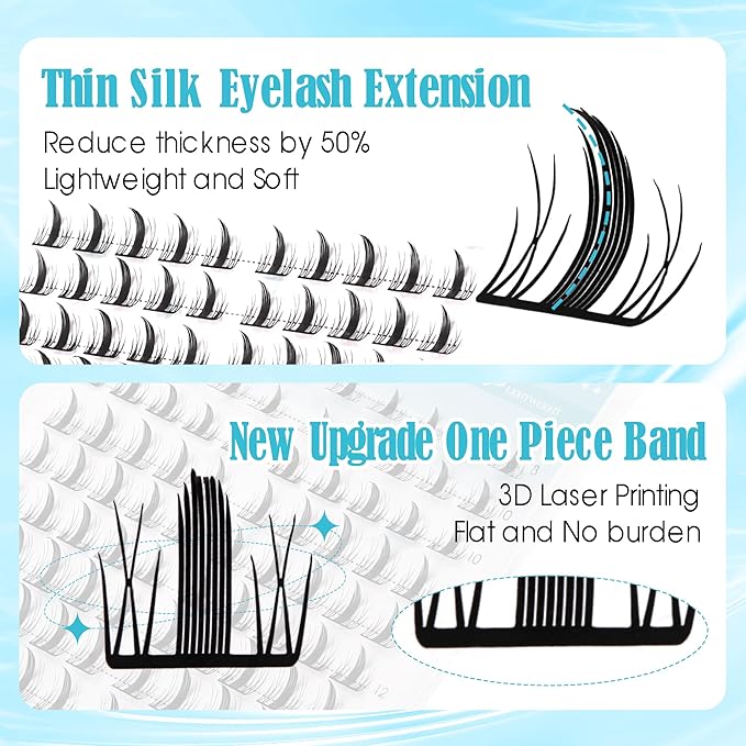 GEMERRY Fluffy Lash Clusters 8-16mm Extension With Ultra Thin Invisible Band - DIY Eyelash Clusters for Beginners