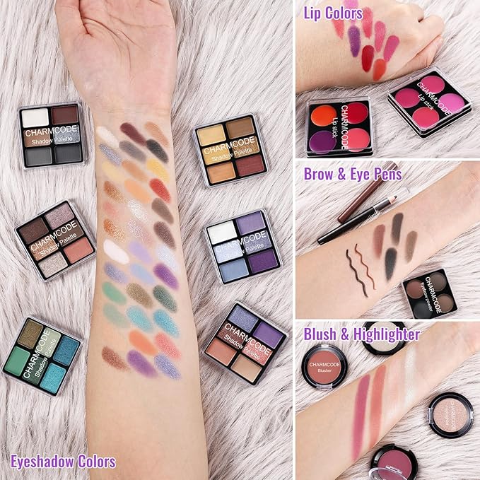 Makeup Kit for Teen Girls & Women Full Kit, Beauty Train Case with Starter Cosmetic Set, Make Up Valentine's Gift Box with Eyeshadow,Lipgloss,Highlighter,Blush,Lip&Eye Pencils,Brush & More(Purple)