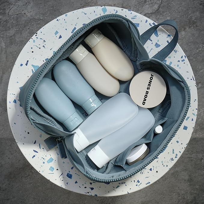 LINE+ARC Machine-Washable Neoprene Toiletry Bag (Ocean) Modern Blue Dopp Kit Soft Insulation for Cosmetics Makeup Travel Skincare Shaving Large Case Men Women Overnight Easy-to-Clean