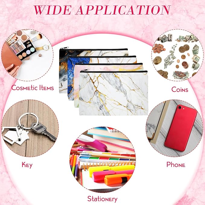 Eccliy 20 Pcs Marble Makeup Bag Cosmetic Bag Canvas Gifts Marble Themed Accessories for Girls Toiletry Pouch with Zipper for Women Party Shopping Home Travel, 8 x 5 Inch