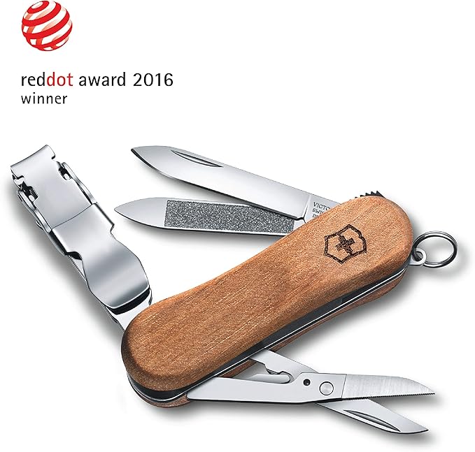 Victorinox Nail Clip 580 Wood Swiss Army Knife, 6 Functions, Swiss Made Pocket Knife with Nail File, Nail Cleaner and Small Blade - Walnut