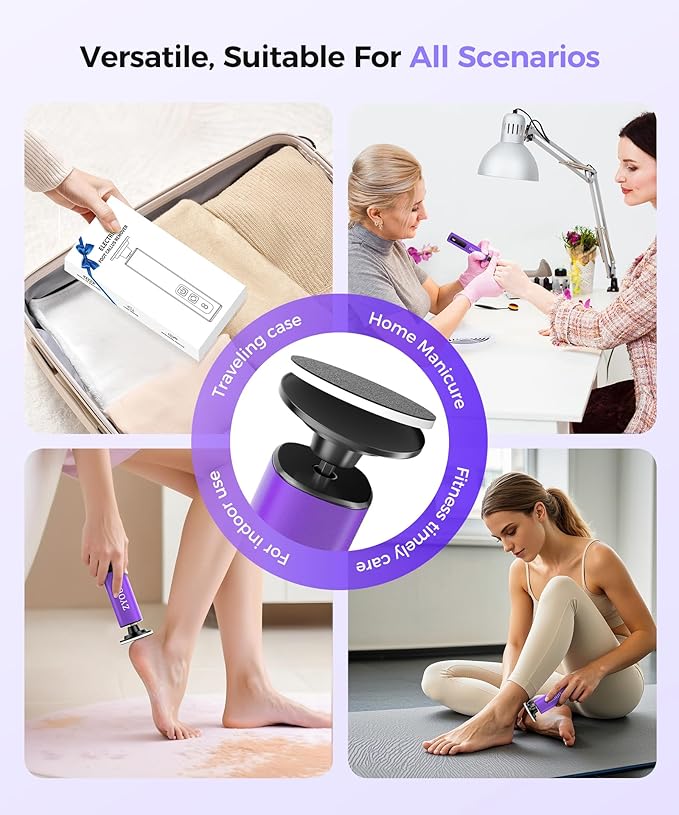 Electric Callus Remover for Feet, Portable 1800mAh Rechargeable, 1-9 Adjustable Speed Settings, Electric Foot File for Stable Pedicure, Nail Care, Home and Travel Use