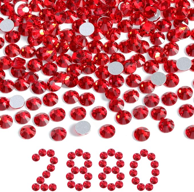 Beadsland Flatback Rhinestones Bulk, 2880pcs Red Rhinestones for Crafts Clothes DIY Decoration, Light Siam, SS30, 6.3-6.5mm