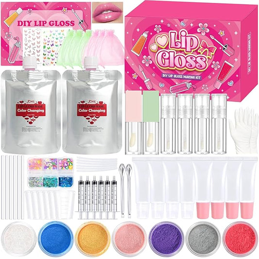 Jcoos Lip Gloss Making kit, Color Changing Lip Oil 64PCS Make Your Own Lip Gloss Kit, Flavored Lip Gloss Moisturizing, Lipgloss Sets for Girls Women Adults Kids Lip Gloss, Christmas Gifts Girl Stuff