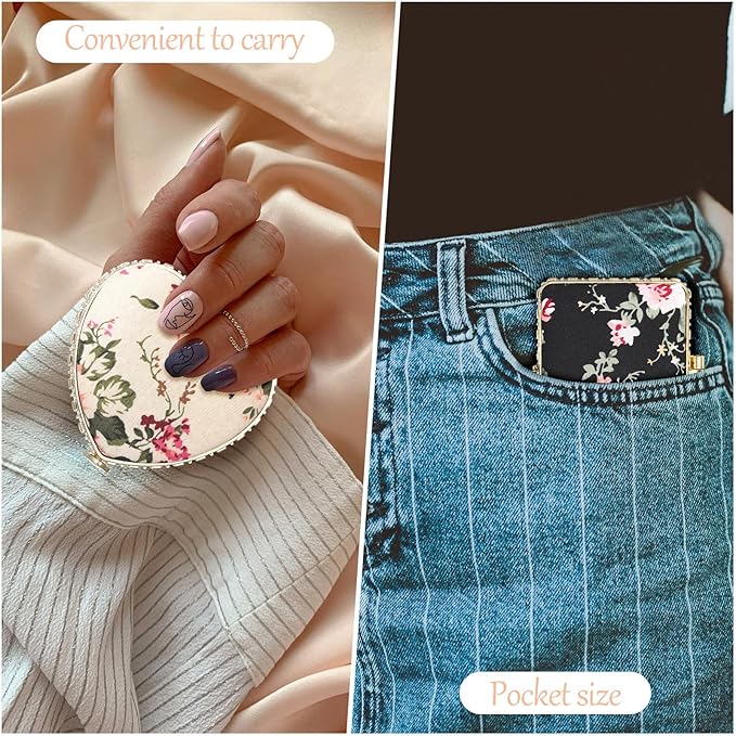 Blulu 16 Pcs Compact Mirror for Purse Small Flower Pocket Mirror Vintage Portable Floral Folding Tea Party Favors Birthday Gifts for Women Wedding Makeup Travel(Gold Edge)