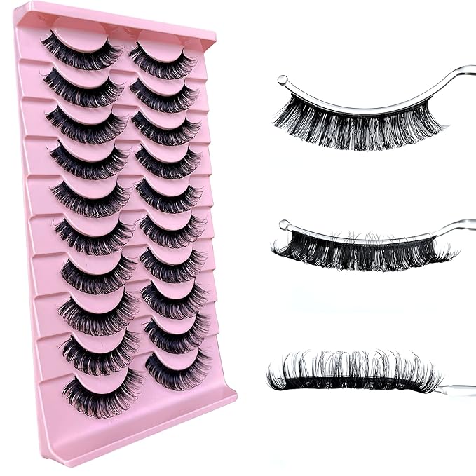 Russian D Curl Strip Lashes Fluffy False Eyelashes Natural Lashes 15-20mm Fake Lashes Pack Volume Eye Lashes 10 Pairs Faux mink lash Multipack