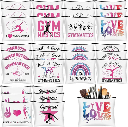 Kacctyen 30 Pcs Gymnastics Makeup Bag Inspirational Gymnastics Lover Gifts for Women Gymnast Cosmetic Bag Gymnast Stuff for Women Girls Coach Friend Coworker Birthday Party Favors