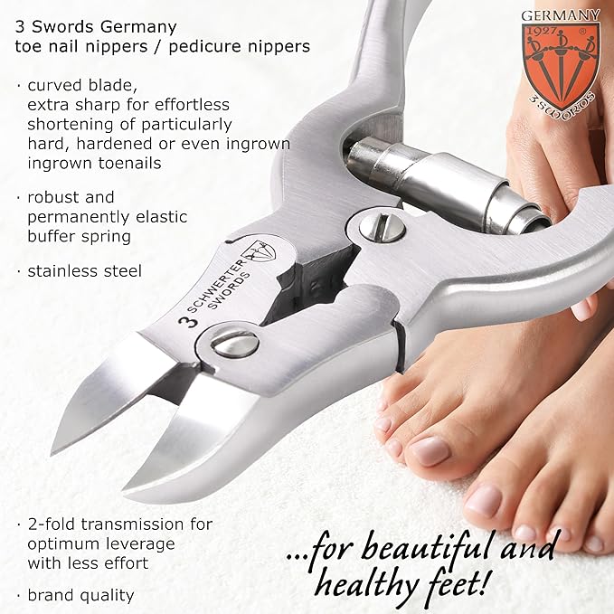 3 Swords Germany – Big Toe Nail NIPPERS - Extra Strong Toe Nail NIPPERS for Cutting Strong, Thick or ingrown Toe Nails - Stainless Steel Pedicure Tool with Synthetic Leather case