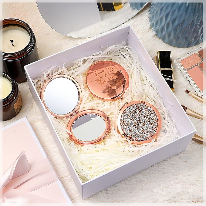 Roowest 10 Pcs Inspirational Compact Mirror Sometimes You Forget You're Awesome Appreciation Gifts for Women Mother's Day Party Favors Magnifying Pocket Mirror (Rose Gold)