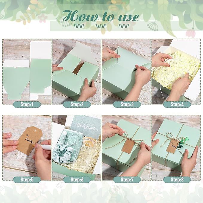 54 Pcs Bridesmaid Proposal Gifts Bridesmaid Box Set Include Bridal Shower Gift Box Makeup Bag Invited Card Glass Cup Lip Balm Scrunchie Hair Knotted Bracelet for Maid of Honor(Green, White)