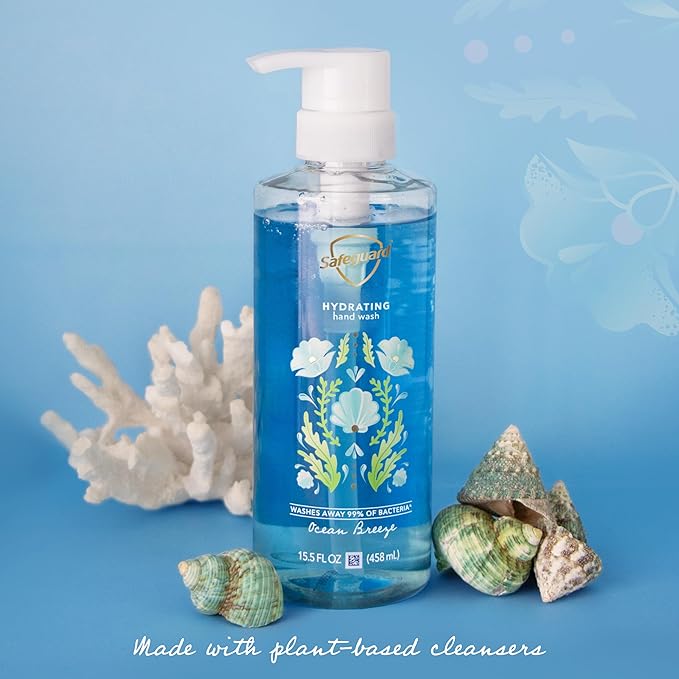 Safeguard Hydrating Liquid Hand Soap, Ocean Breeze Scent, Made with Plant Based Cleansers, 15.5 oz (Pack of 4)