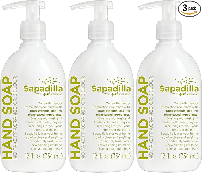 Sapadilla Liquid Hand Soap - Rosemary + Peppermint - Made with 100% Pure Essential Oil Blends, Cleansing & Moisturizing, Aromatic & Fragrant Hand Soap, Plant Based, Biodegradable, 12 Ounce (Pack of 3)