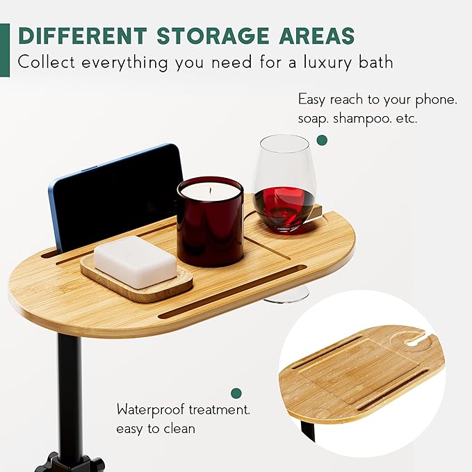 3 Layer Bath Tub Tray Table, Freestanding Bamboo Bath Tray Caddy for Tub Against Wall, Bath Table Tray Tub Shelf Bathroom Organizer Shelf for Luxury Spa and House Warming New Home