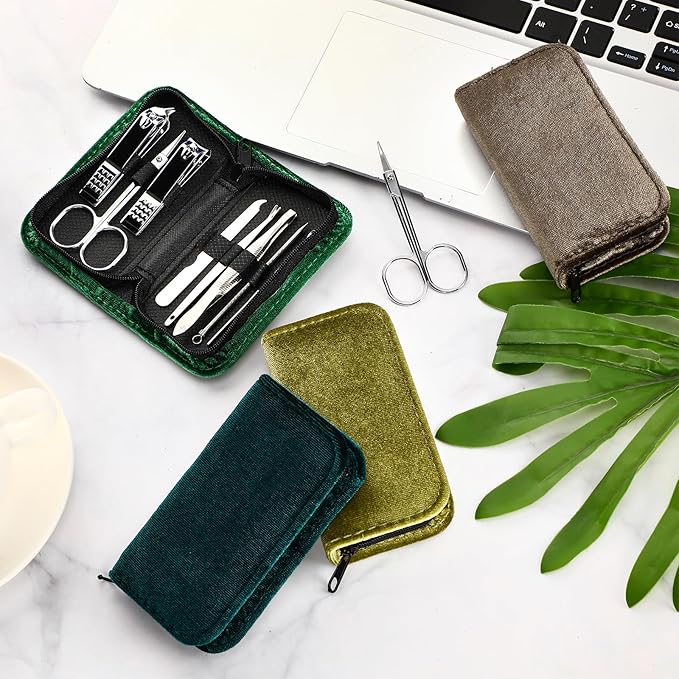 Coume 24 Sets Nail Kit Manicure Set Bulk with Zipper Professional Nail Clippers 8 in 1 Stainless Steel Nail Care Tools with Luxurious Travel Case Gifts for Men Women Friends Colleagues(Green Series)